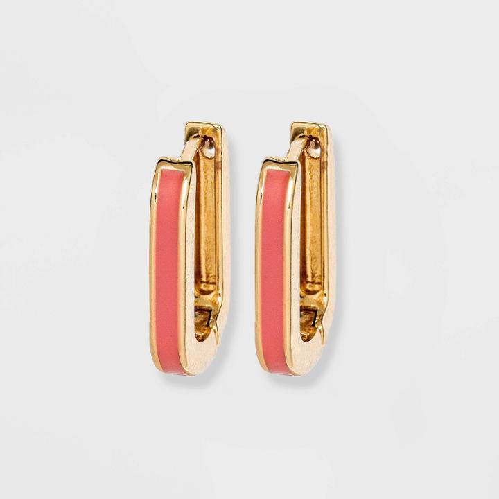 Enamel Square Huggie Hoop Earrings - A New Day Rust, Pink