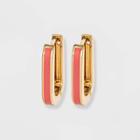 Enamel Square Huggie Hoop Earrings - A New Day Rust, Pink