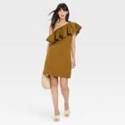 Women's One Shoulder Ruffle Sleeveless Dress - A New Day Brown