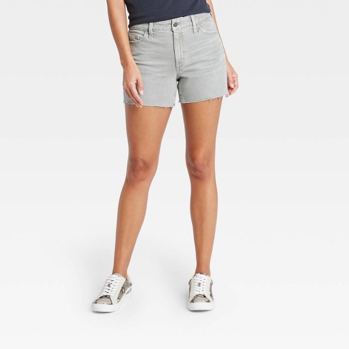 Women's High-rise Midi Jean Shorts - Universal Thread Washed Olive 0, Washed Green
