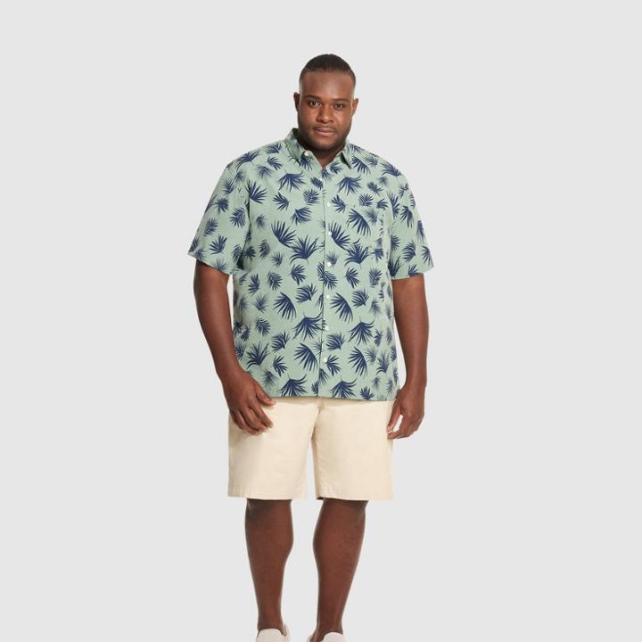 Van Heusen Men's Big & Tall Printed Classic Fit Short Sleeve Camp Shirt - Green/leaf
