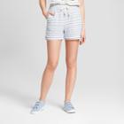 Women's Striped French Terry Shorts - A New Day Navy/white