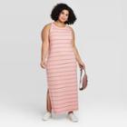 Women's Plus Size Striped Sleeveless Rib Knit Dress - A New Day Pink 1x, Women's,