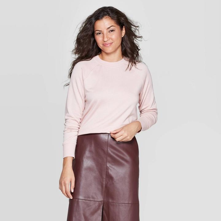 Women's Long Sleeve Crewneck Raglan Pullover - A New Day Smoked Pink
