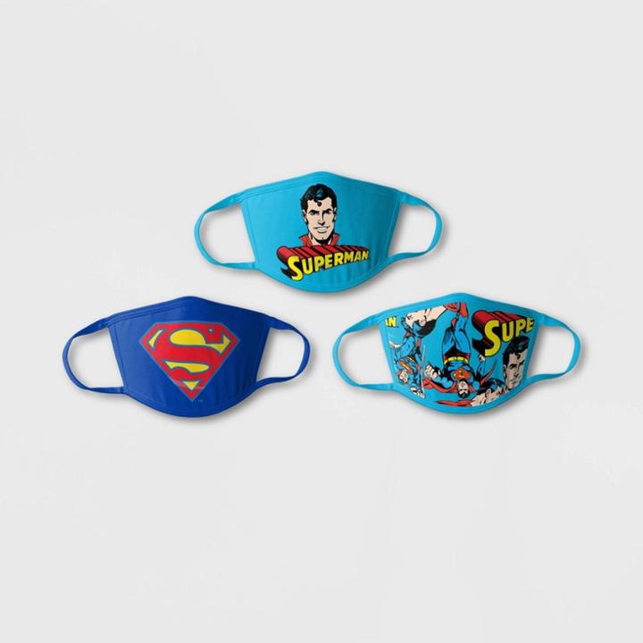 Kids' 3pk Superman Face Mask, Blue/red/yellow