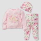 Gerber Baby Girls' 3pc Floral Take Me Home Top And Bottom Set - Pink/off-white Newborn