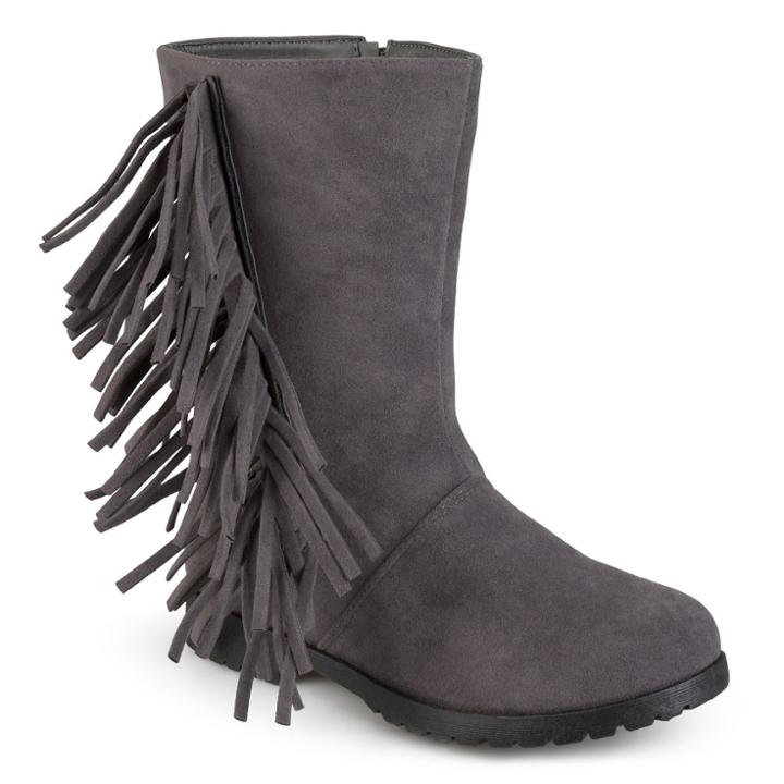 Girls' Journee Collection Luzie Round Toe Fringed Fashion Boots - Gray