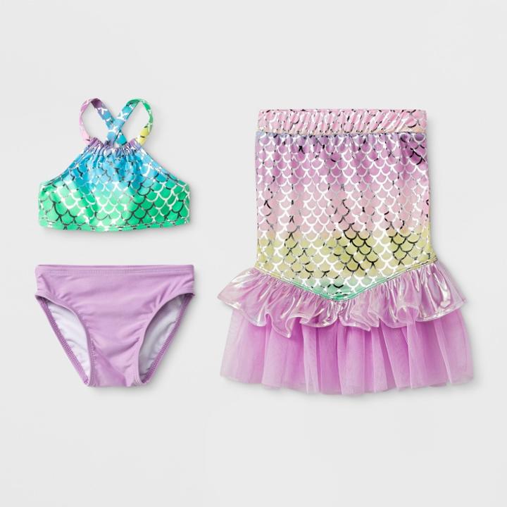 Baby Girls' 3pc Mermaid Skirt Bikini Set - Cat & Jack Purple