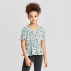 Petitegirls' Button-front V-neck Short Sleeve T-shirt - Art Class Blue S, Girl's,