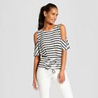 Women's Striped Cold Short Sleeve Shoulder Corset Front Top - 3hearts (juniors') Black Xl, Black White