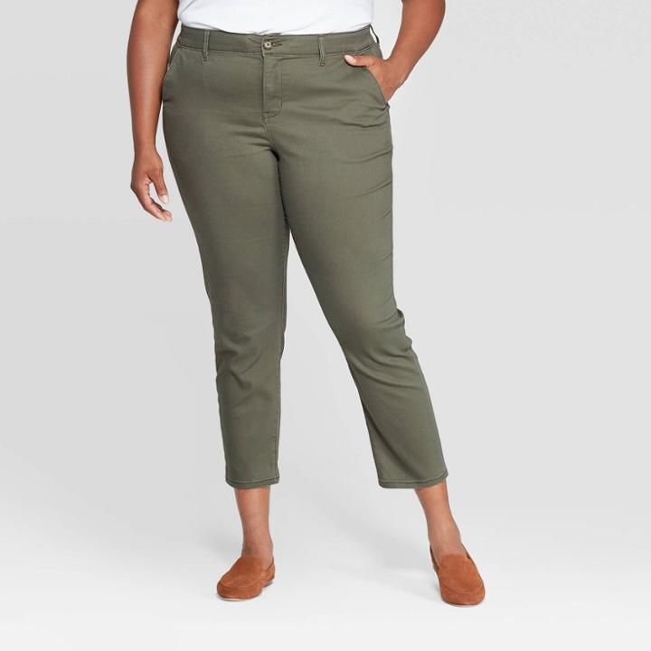 Women's Plus Size Slim Fit Chino Pants - Ava & Viv Olive 24w, Women's, Green