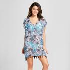 Cover 2 Cover Women's Tassel Trim Poncho - Blue Palm Desert