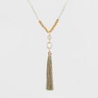 Glitzys, Beads, And Beige Tassel Long Necklace - A New Day, Rose Gold