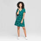 Women's Floral Print Crepe Dress - A New Day Green
