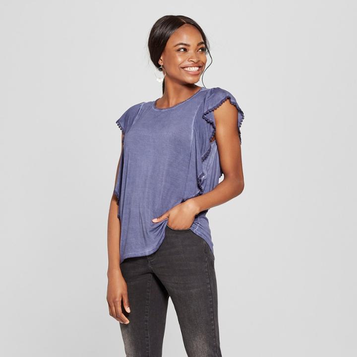 Women's Ruffle Detail Oil Wash Top - Grayson Threads (juniors') Blue