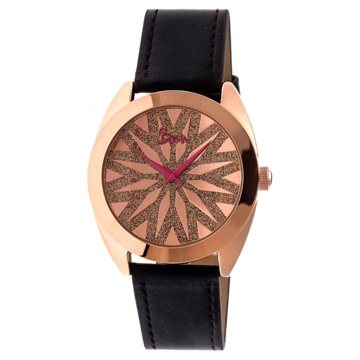 Women's Boum Etoile Glitter-inlaid Dial Leather Strap Watch- Black
