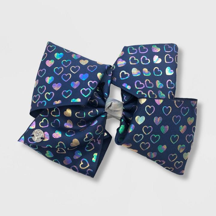 Girls' Jojo Siwa Navy With Iridescent Hearts Bow,