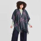 Women's Plus Size Plaid Ruana Kimono Jacket - A New Day Green