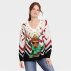 33 Degrees Women's Reindeer Sunglasses Graphic Pullover Sweater - White