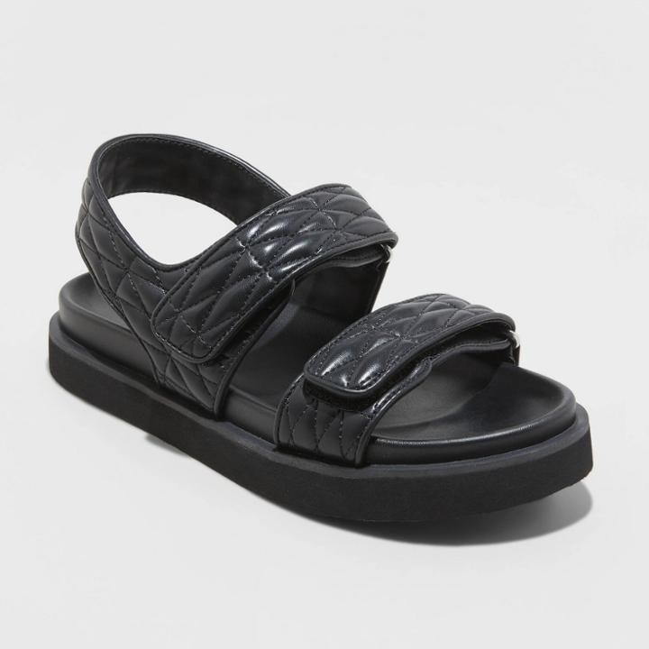 Women's Ruthie Quilted Footbed Sandals - A New Day Black