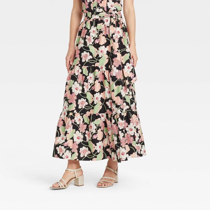 Women's Floral Print Wrap Maxi Skirt - Who What Wear Black