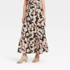 Women's Floral Print Wrap Maxi Skirt - Who What Wear Black