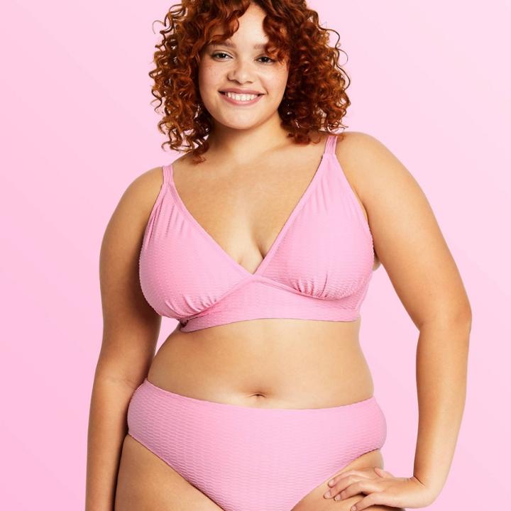 Women's Plus Size Textured Triangle Bikini Top - Stoney Clover Lane X Target Pink