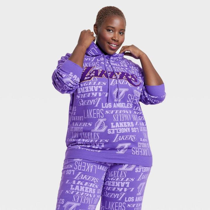 Women's Nba Lakers Plus Size Oversized Graphic Hoodie - Purple