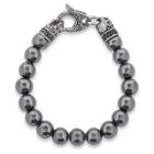 Men's Crucible Stainless Steel Dragon With Polished Hematite Onyx Beaded Bracelet,