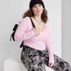 Women's Plus Size Long Sleeve Fitted Sweetheart Neck T-shirt - Wild Fable Pink