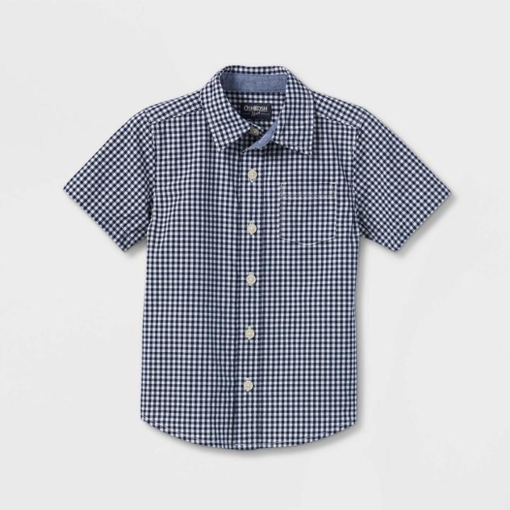 Oshkosh B'gosh Toddler Boys' Check Woven Short Sleeve Button-down Shirt - Navy Blue