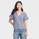 Women's Striped Short Sleeve Blouse - Universal Thread Navy