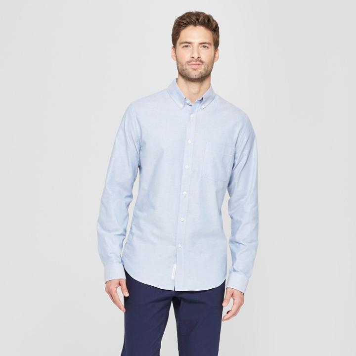 Men's Slim Fit Brushed Whittier Oxford Long Sleeve Collared Button-down Shirt - Goodfellow & Co Lake Reflection