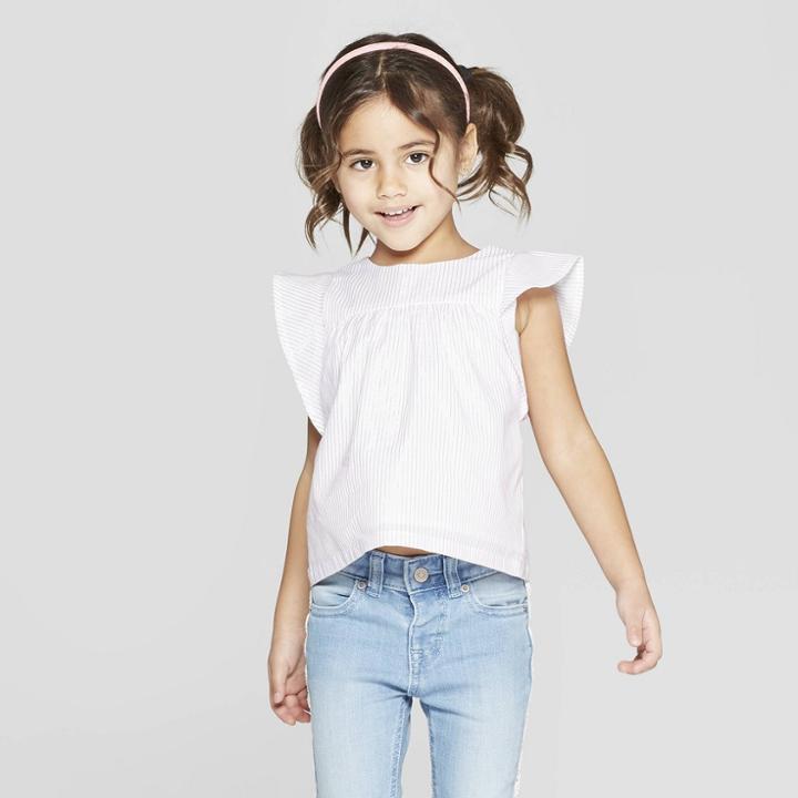 Toddler Girls' Short Sleeve Woven Stripe Blouse - Cat & Jack Light Pink