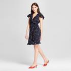 Eclair Women's Printed Short Sleeve Ruffle Wrap Mini Dress - Clair Navy/white