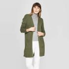 Women's Long Sleeve Cozy Sweater Cardigan - A New Day Olive L, Size: