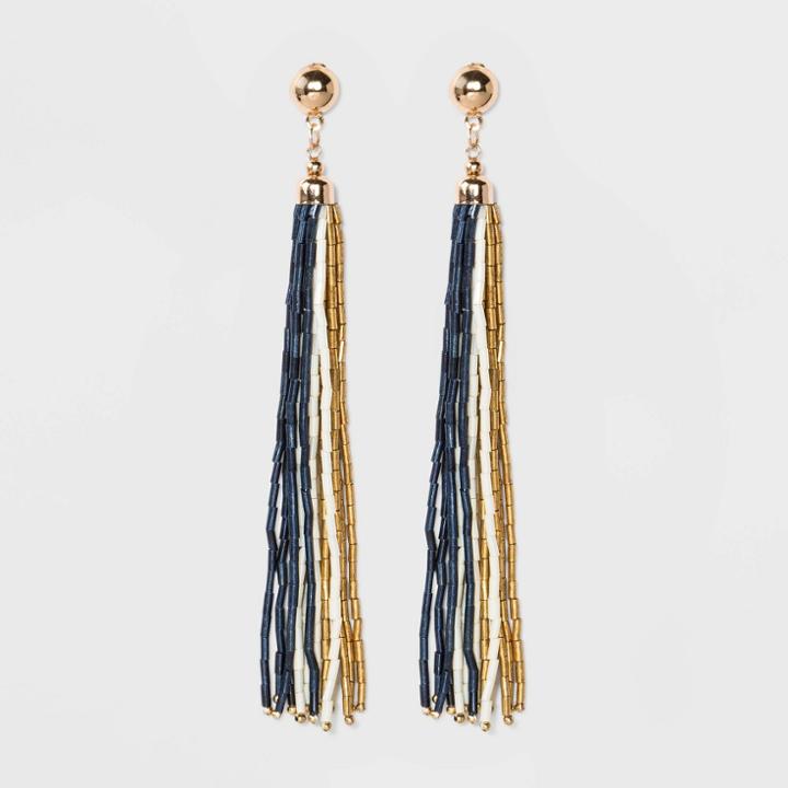 Beaded Tassel Drop Earrings - A New Day Navy/gold