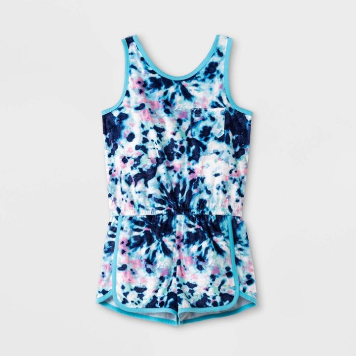 Girls' Tie-dye Tank Pajama Romper - Cat & Jack Blue
