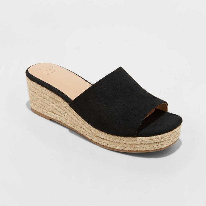 Women's Mavis Espadrille Mule Wedges - A New Day Black