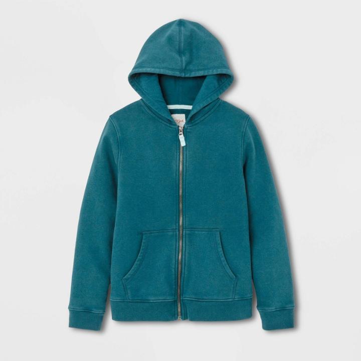 Kids' Cozy Fleece Hoodie Sweatshirt - Cat & Jack Teal S, Kids Unisex, Size:
