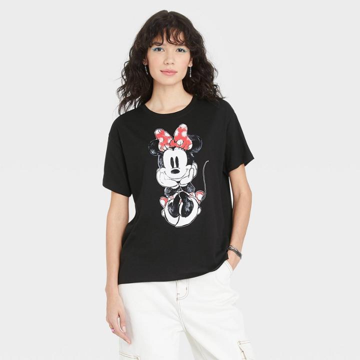 Disney Women's Minnie Short Sleeve Graphic T-shirt - Black