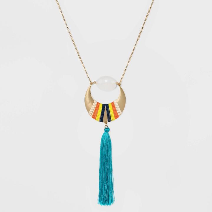 Beaded And Tassel Wrapped Pendant Necklace - A New Day Gold