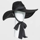Women's Wide Brim Straw Fedora Hat With Ties - A New Day Black