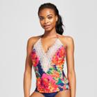 Sea Angel Women's Floral Lace Halter Tankini Top - Navy Multi D/dd Cup,