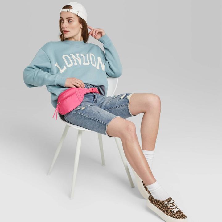 Women's Oversized Crewneck Sweatshirt London Graphic - Wild Fable Teal Blush Xs, Women's, Blue