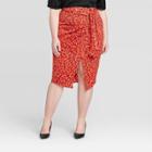 Women's Plus Size Printed Mid-rise A-line Midi Skirt - Who What Wear Red