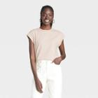 Women's Short Sleeve Extended Shoulder T-shirt - A New Day Beige