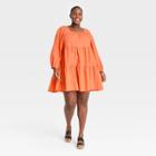 Women's Plus Size Puff Long Sleeve Tiered Dress - Universal Thread Orange