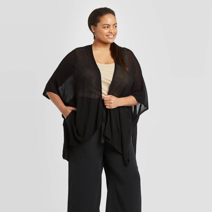 Women's Plus Size Weight Open Knit Ruana - A New Day Black One Size, Women's