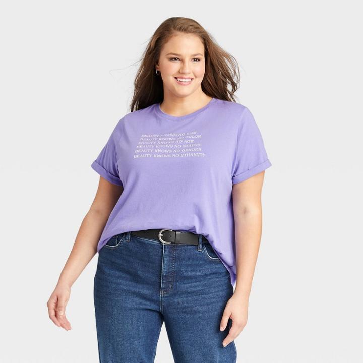 Women's Plus Size Short Sleeve Knit Graphic T-shirt - Ava & Viv Purple X